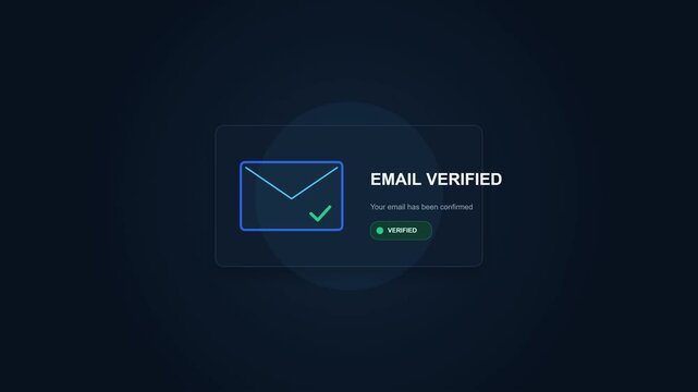 Email verified concept with message envelope icon, digital security and confirmation on dark background