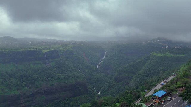 Aerial View of Lonavala Hill Roads in Monsoon Western Ghats Maharashtra India