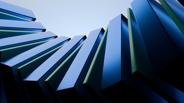 Modern 3D abstract geometric background with metallic blue pillars, perfect for tech presentations, business banners, websites, and digital marketing materials