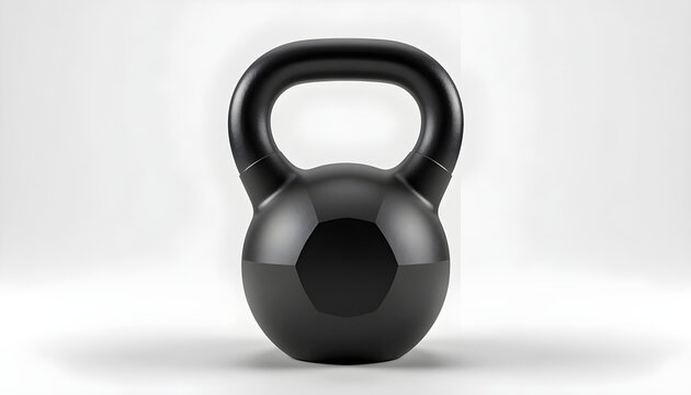 3D black kettlebell fitness icon isolated on white for gym workout equipment design