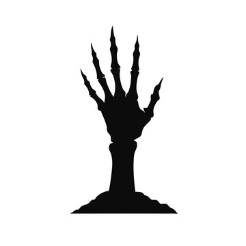 Zombie hand silhouette rising from ground, spooky undead monster arm reaching out, creepy halloween horror vector graphic