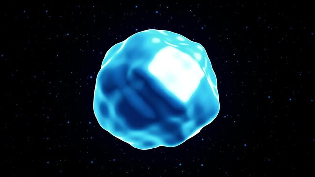 Abstract blue liquid sphere floating in dark space with glowing light effect for futuristic concepts