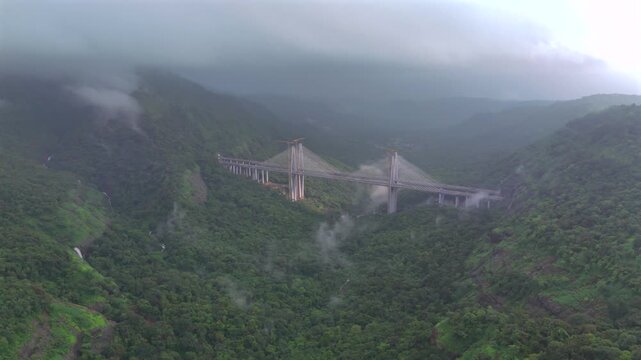 Aerial View of Mumbai Pune Expressway Missing Link Cable Stayed Bridge Lonavala Maharashtra India