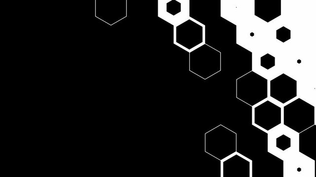 Minimalist black and white hexagon luma matte transition effect. Dynamic geometric honeycomb pattern wipe reveal for video editing, technology reels, and motion design.