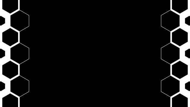 Minimalist black and white hexagon luma matte transition effect. Dynamic geometric honeycomb pattern wipe reveal for video editing, technology reels, and motion design.