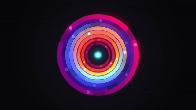 Vibrant concentric circles with glowing particles on a dark background
