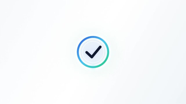 Modern digital checkmark icon symbolizing successful task completion, approval, and verification process, rendered with a clean gradient circle for user interface design elements