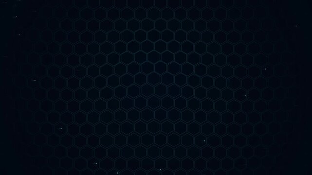 Abstract dark blue hexagonal grid pattern with subtle dust particles, creating a sleek futuristic technology background texture for digital designs and modern concepts