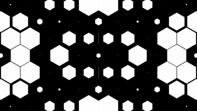 Minimalist black and white hexagon luma matte transition effect. Dynamic geometric honeycomb pattern wipe reveal for video editing, technology reels, and motion design.