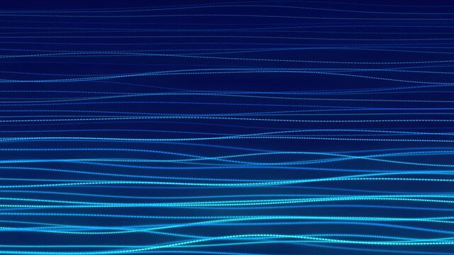 Abstract blue glowing wavy lines background representing digital data streams and fluid motion technology