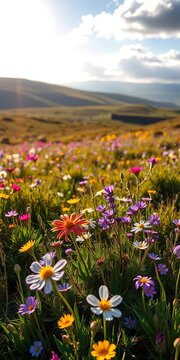 Spring wildflowers bloom in the Dartmoor Moor's sun-drenched clearings, ||wildflowers, nature