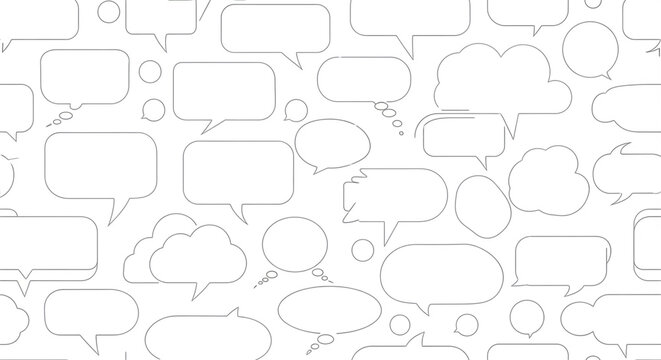 A seamless pattern of various empty speech and thought bubbles