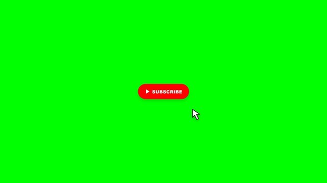 Premium looping animation featuring a cursor clicking a YouTube subscribe button with click feedback, activation transition and greenscreen background for easy chroma key compositing.