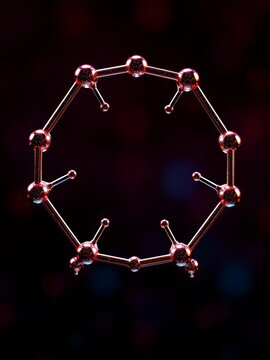 Molecular structure with carbon atoms forming a hexagonal ring, design, pattern.