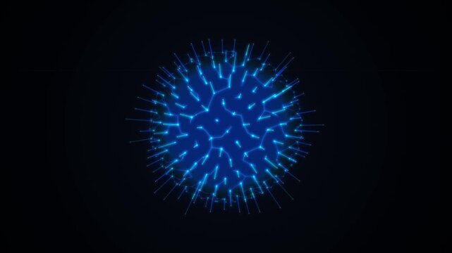 Abstract Glowing Blue Particle Sphere Representing Scientific Data Connectivity and Digital Neural Network Structures in Dark Space
