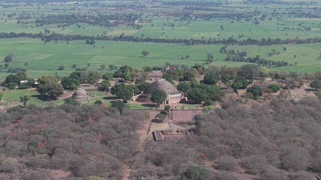 Aerial View of Sanchi Stupa Buddhist Monument Raisen Madhya Pradesh India