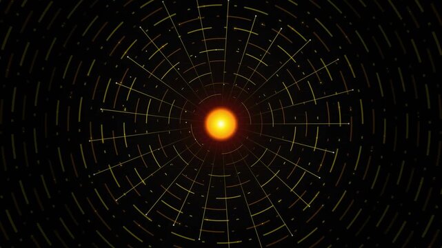 Abstract digital graphic of a glowing central energy core with a concentric radar grid