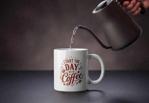 Coffee Pouring Mug Mockup
