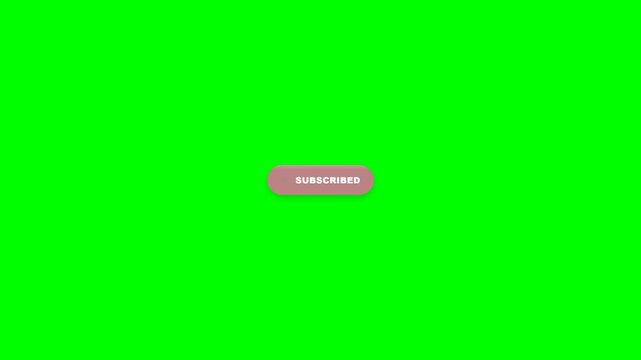 Premium looping subscribe animation featuring a red subscribe button transforming into a subscribed state with confirmation checkmark on greenscreen background for chroma key workflows.