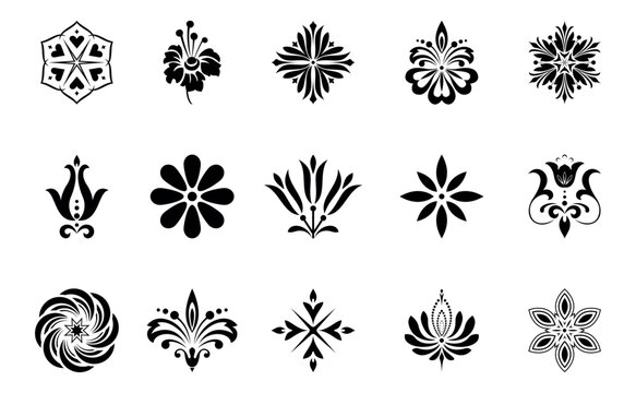 Flower icons set. Isolated elements for design. Vector graphics. Flower collection