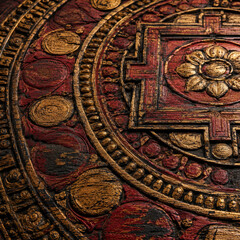 Obraz premium Ancient Tibetan Mandala Wood Carving Texture