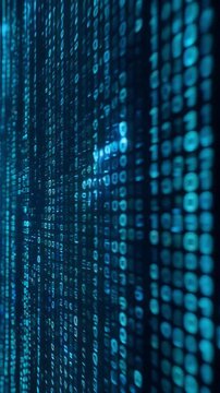 Digital binary code stream flowing down in blue animation footage for modern abstract computer technology background