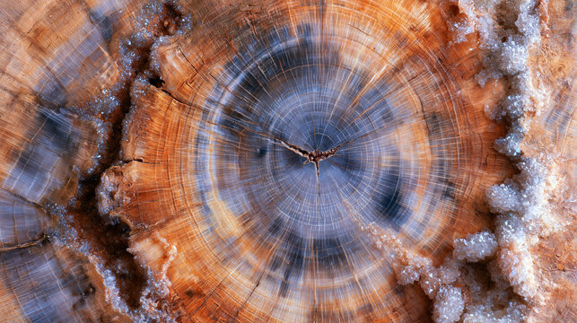 Petrified Wood Cross Section with Crystal Minerals