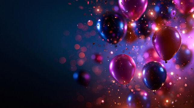 Festive Balloons with Confetti and Bokeh Lights Background