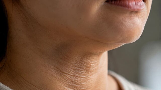 Woman Neck Showing Subtle Swallowing and Breathing in Cinematic Macro Closeup