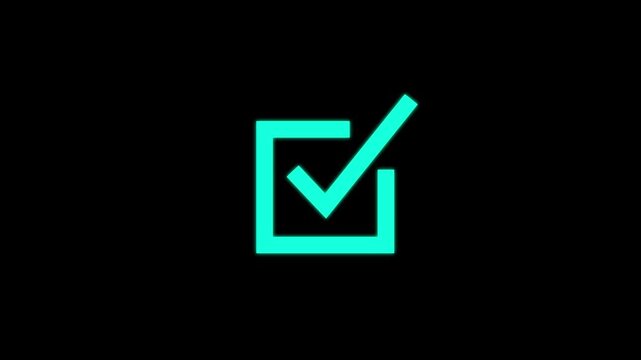 Minimalist neon green checkmark animation on black background, for ui ux, and task completion, tick success