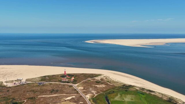 Aerial view of the lighthouse on Texel with Vlieland in the distance