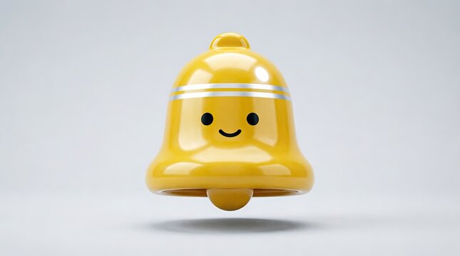 Yellow smiling bell character on white background