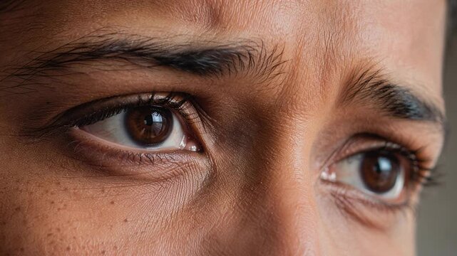 Concerned Woman Eyes Showing Uncertainty in Cinematic Extreme Macro Closeup Portrait