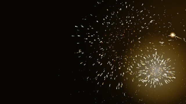 Cinematic giant luxury gold and champagne fireworks erupting continuously along the right side of a dark background, creating a high-energy elegant frame on the right while leaving clean central and l