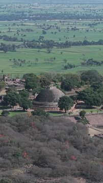 Vertical Aerial View of Sanchi Stupa Madhya Pradesh India