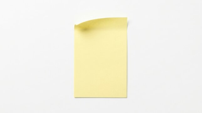 Yellow adhesive note paper isolated on white background for office reminders and messaging.