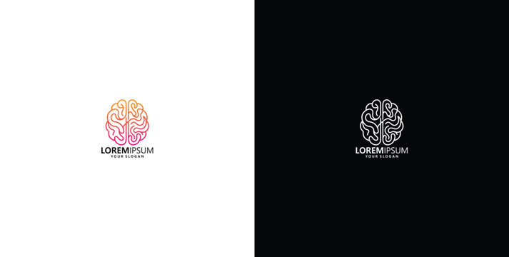 Minimalist Line Art Brain Logo Design Featuring Gradient and Monochrome Color Variations for Academic and Psychological Branding Concepts