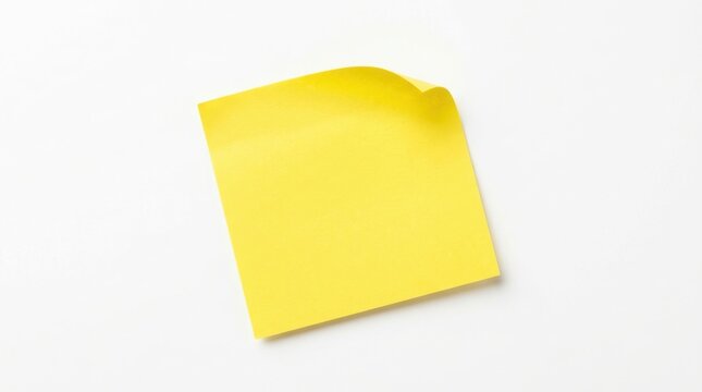 Yellow sticky note isolated on white background for office reminders and business planning
