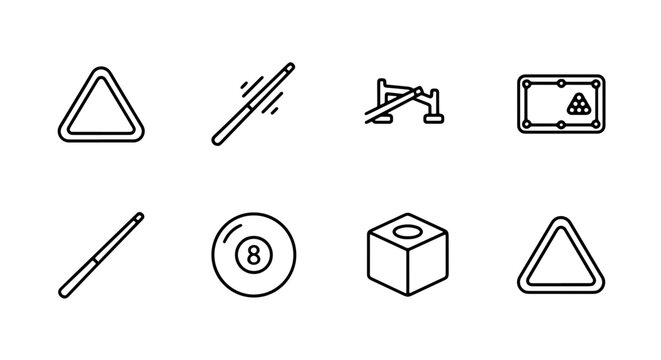 Billiard Icon Set: Pool Cues, Racks, Balls, Chalk, and Table Elements for Game Graphics