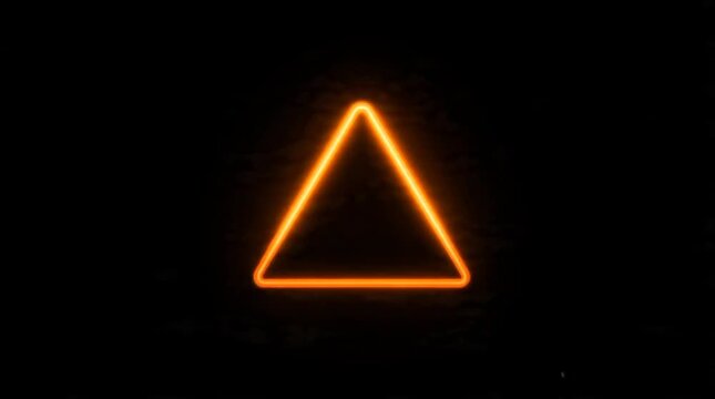 Glowing Orange Neon Triangle Symbol Isolated on a Deep Dark Background for Modern Graphic Design Elements