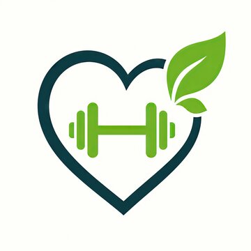 Heart with leaf and dumbbell logo