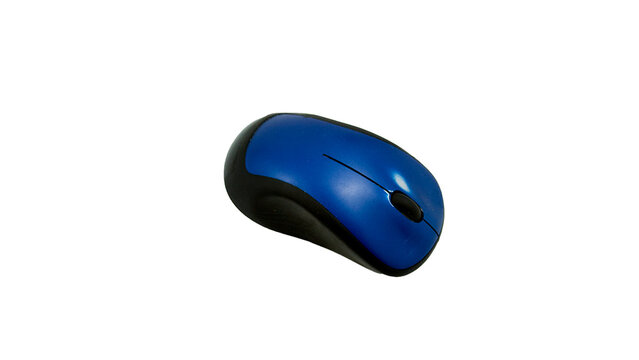 Modern ergonomic blue wireless computer mouse device isolated electronic hardware peripheral