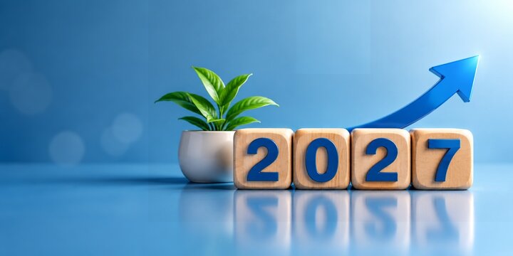 2027 Business Growth Concept with Plant and Rising Arrow