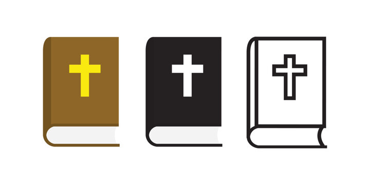 Bible icon set with cross in three styles