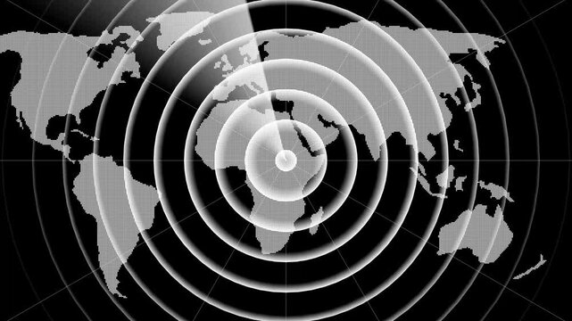 Rader HUD technology rotated animated, Object location detection technology and signal waves .radar icon on earth  background 4k motion animation.