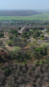 Vertical Aerial View of Sanchi Stupa Madhya Pradesh India