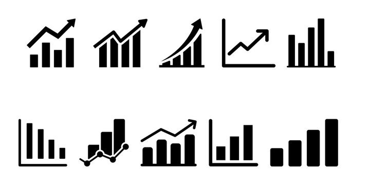 Business Growth and Financial Data Graph Icons Set for Performance Analysis and Statistics