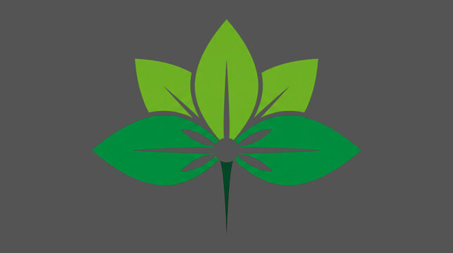 Green Leaf Flower. Botanical Plant and Natural Growth Symbol. Organic Wellness Decorative Element. Clean Symmetrical Vector Illustration