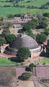 Vertical Aerial View of Sanchi Stupa Madhya Pradesh India