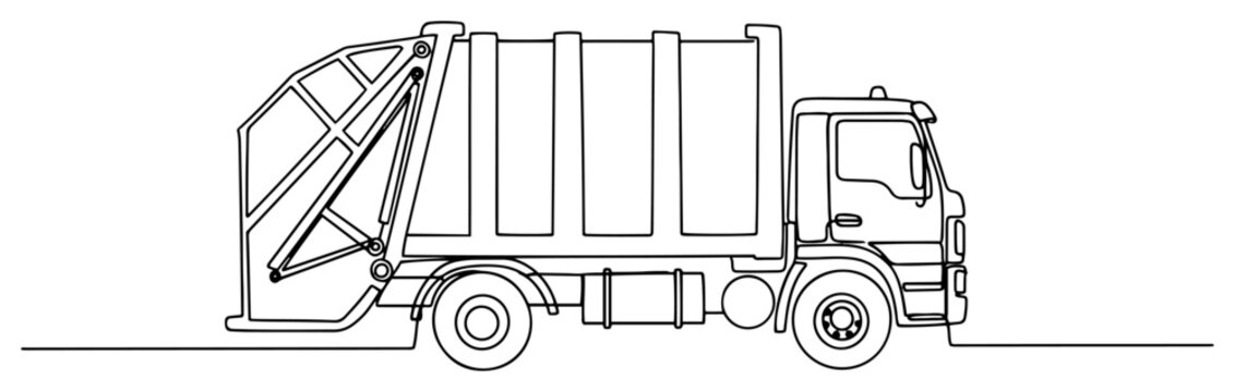 Garbage truck waste management vehicle in minimalist continuous line drawing style